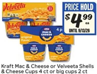 Kraft Mac & Cheese or Velveeta Shells & Cheese Cups 4 ct or big cups 2 ct at Winn-Dixie