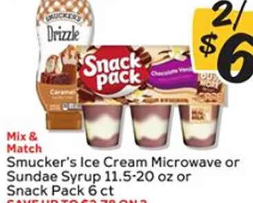 Smucker's Ice Cream Microwave or Sundae Syrup 11.5-20 oz or Snack Pack 6 ct