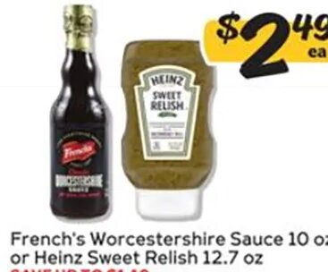 French's Worcestershire Sauce 10 oz or Heinz Sweet Relish 12.7 oz at Winn-Dixie