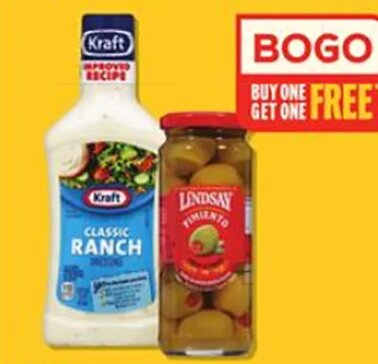 Kraft Salad Dressing 16 oz or Lindsay Stuffed Olive 7 oz