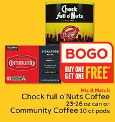 Chock full o'Nuts Coffee 23-26 oz can or Community Coffee 10 ct pods