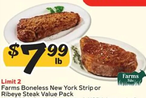 Farms Boneless New York Strip or Ribeye Steak Value Pack at Winn-Dixie