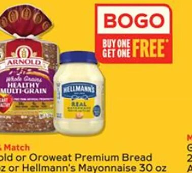 Arnold or Oroweat Premium Bread or Hellmann's Mayonnaise