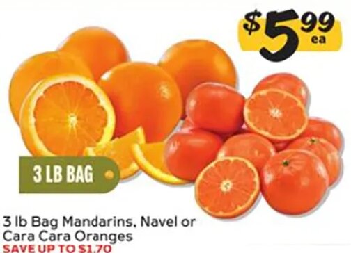 3 lb Bag Mandarins, Navel or Cara Cara Oranges