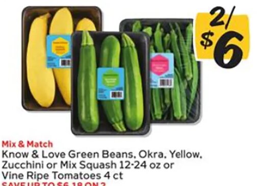 Know & Love Green Beans, Okra, Yellow, Zucchini or Mix Squash or Vine Ripe Tomatoes at Winn-Dixie