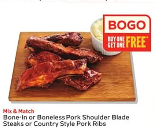 Bone-In or Boneless Pork Shoulder Blade Steaks or Country Style Pork Ribs