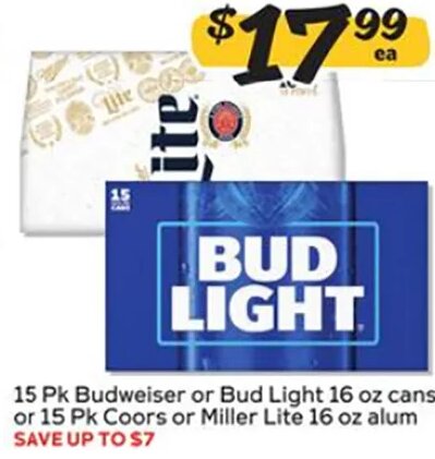 Budweiser or Bud Light or Coors or Miller Lite at Winn-Dixie