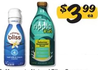 Coffee mate Natural Bliss Creamer or Ripple Plant Based Milk at Winn-Dixie