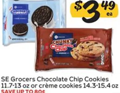 SE Grocers Chocolate Chip Cookies or crème cookies at Winn-Dixie
