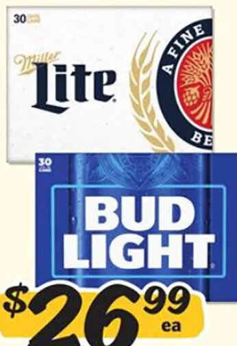 30 Pk Budweiser, Miller or Coors 12 oz cans at Winn-Dixie