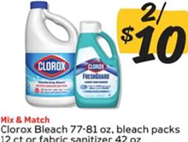 Clorox Bleach 77-81 oz, bleach packs 12 ct or fabric sanitizer 42 oz