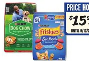 Friskies Cat Food 16 lb, Purina Little Bites 15 lb or dog or puppy chow 18.5 lb at Winn-Dixie